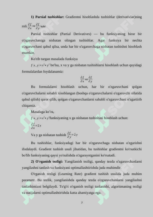 Gradient boʻyicha tushish usuli 7