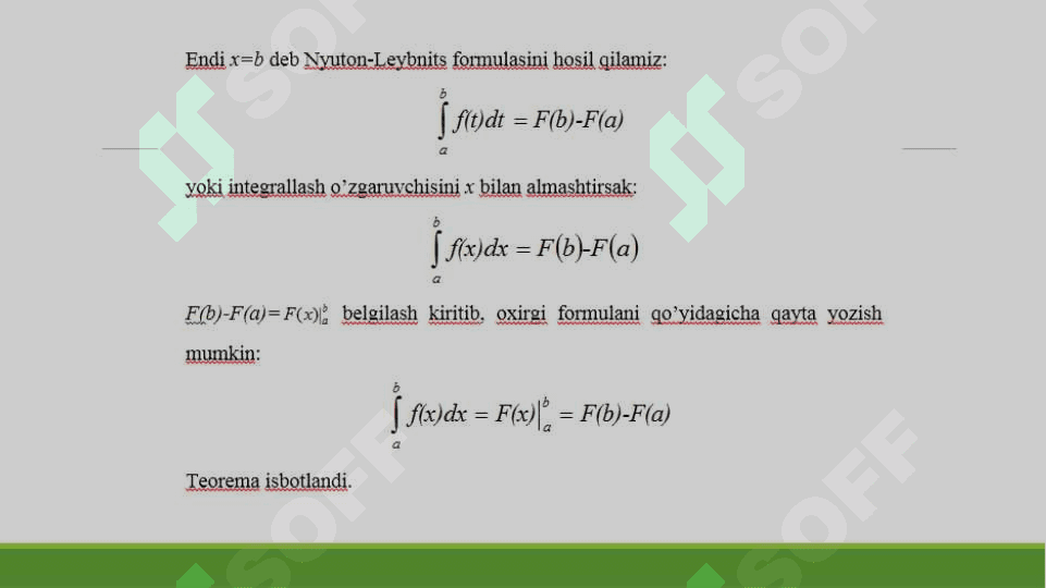Aniq intеgralda o’zgaruvchini almashtirish va bo’laklab integrallash 6