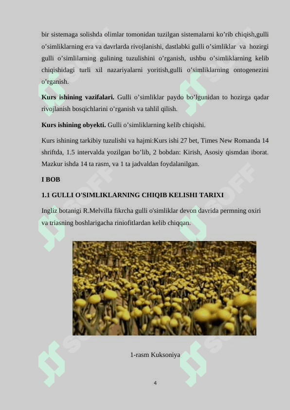 “O’SIMLIKLAR  SISTEMATIKASI” fanidan “Gulli o’simliklarning kelib chiqishi” 4
