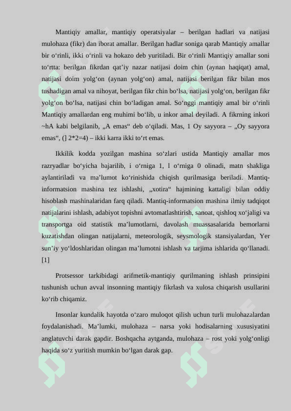 AXBOROTLAR USTIDA MANTIQIY AMALLAR BAJARISH 2
