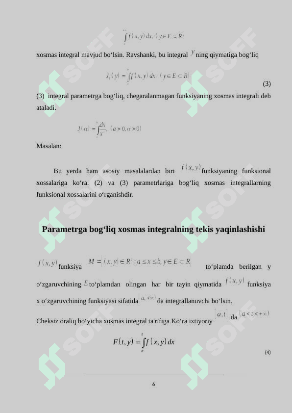 Parametrga bogʻliq xosmas integrallar 6