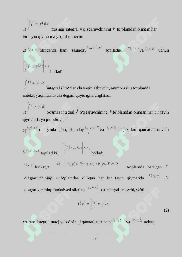 Parametrga bogʻliq xosmas integrallar 8