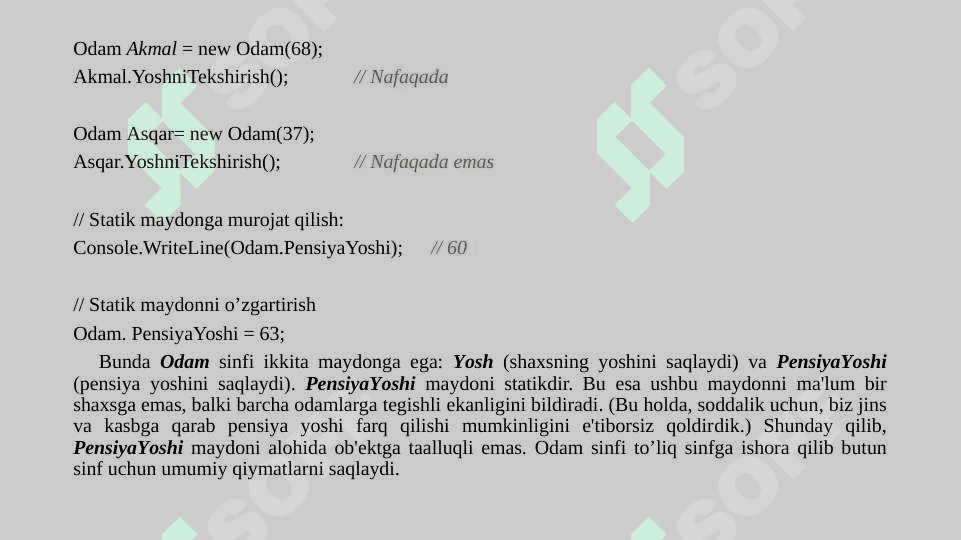 Statik berilganlar, statik metodlar, statik sinflar pptx 3
