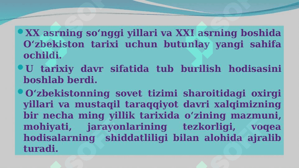 Kirish.O‘zbekistonning eng yangi tarixi fanining predmeti maqsadi va vazifalari,  nazariy-metodologik tamoyillari 4