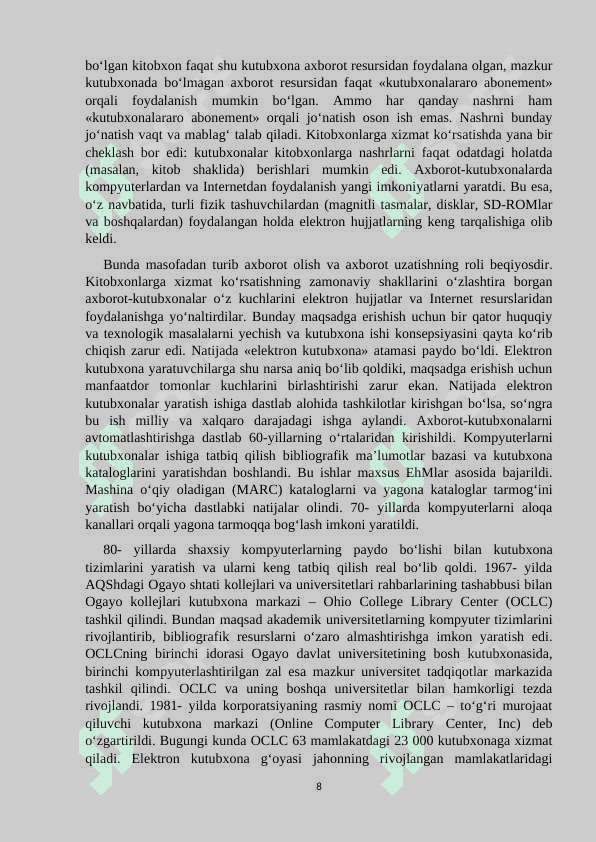 Kutubxonani boshqarishning axborot tizimini yaratish 8