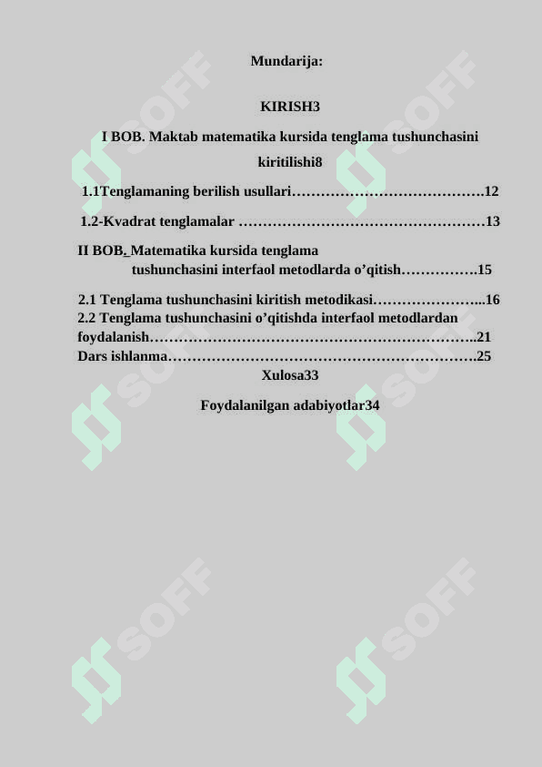 Maktab matematika kursida tenglama o'qitilishi 2