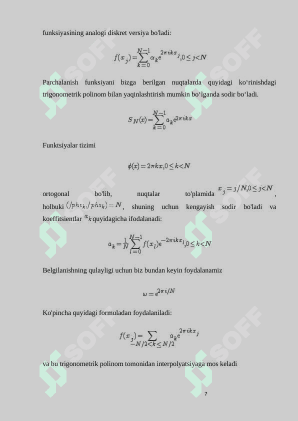 Trigonometrik ko’phadlarni interpolatsiyalash 7