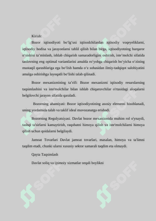 Bozor mexanizmi va uning tarkibiy qismlarining iqtisodiy nazariy tavsifi 2