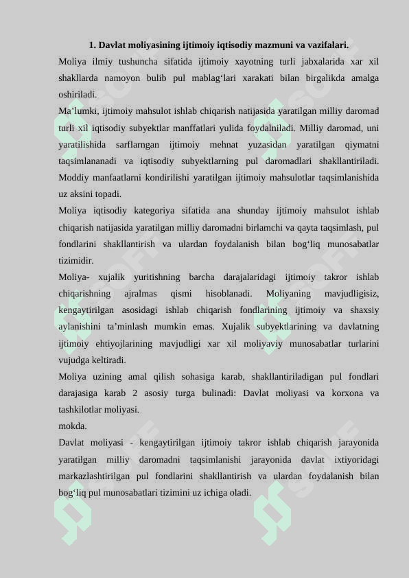 MOLIYA VA DAVLATNING VUJUDGA KELISHI 2