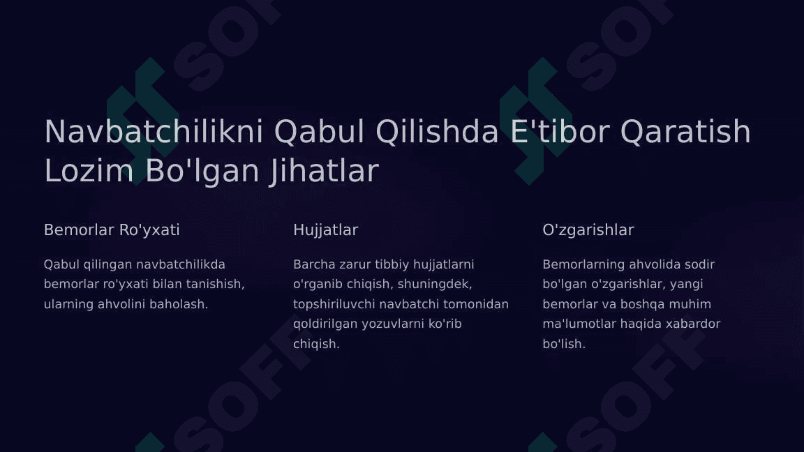 Tibbiyotda navbatchilikni qabul qilish va topshirish 5
