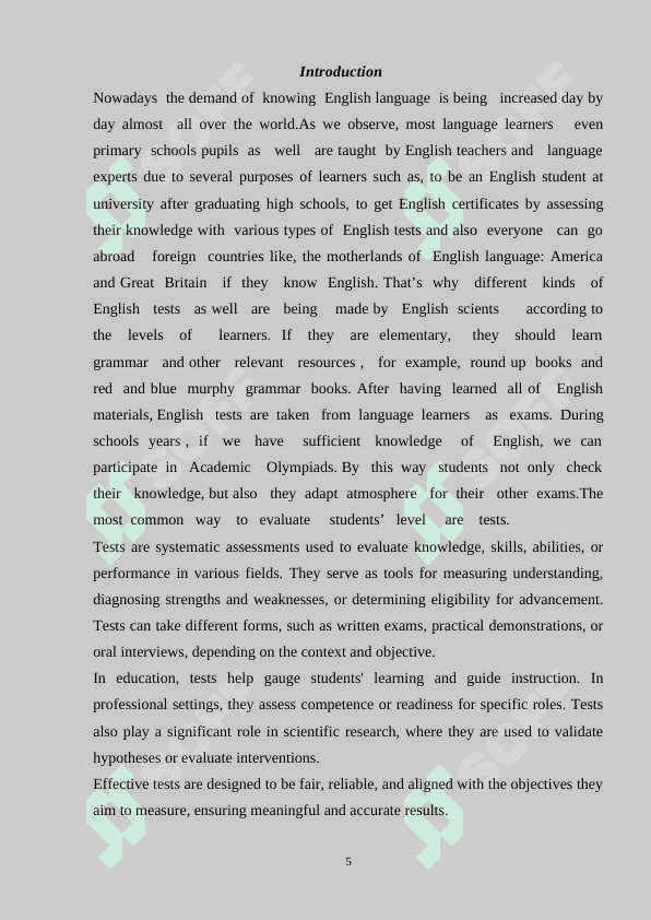 Types   of   Tests  used  in  English   Language 5
