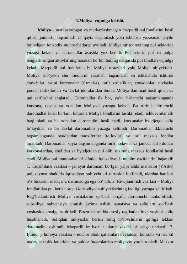 Moliya va davlatning vujudga kelishi. 2
