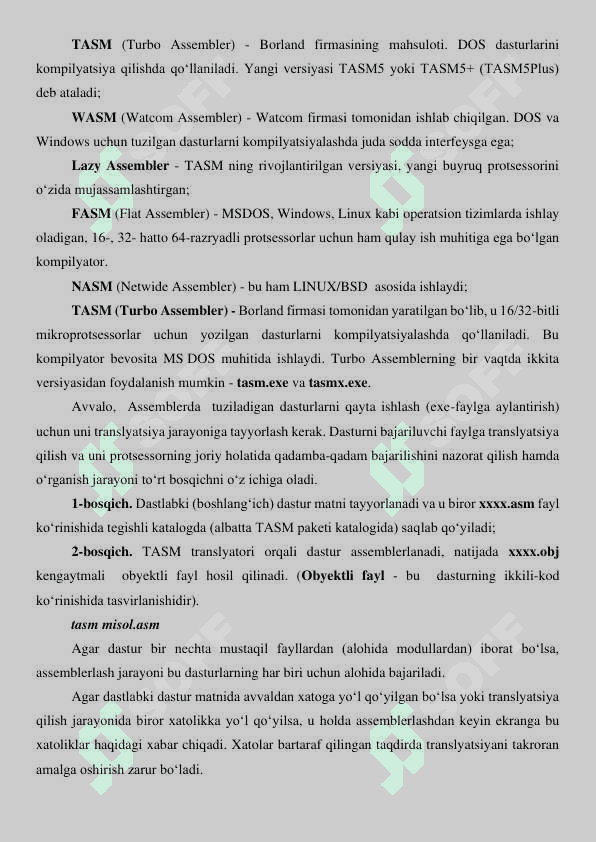 MASM, TASM, FASM Assembler dasturlash tillari 3