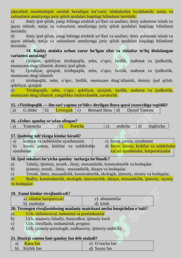 Ilmiy tadqiqot metodologiyasi testlar javobi bilan imtihon uchun shu yil 3