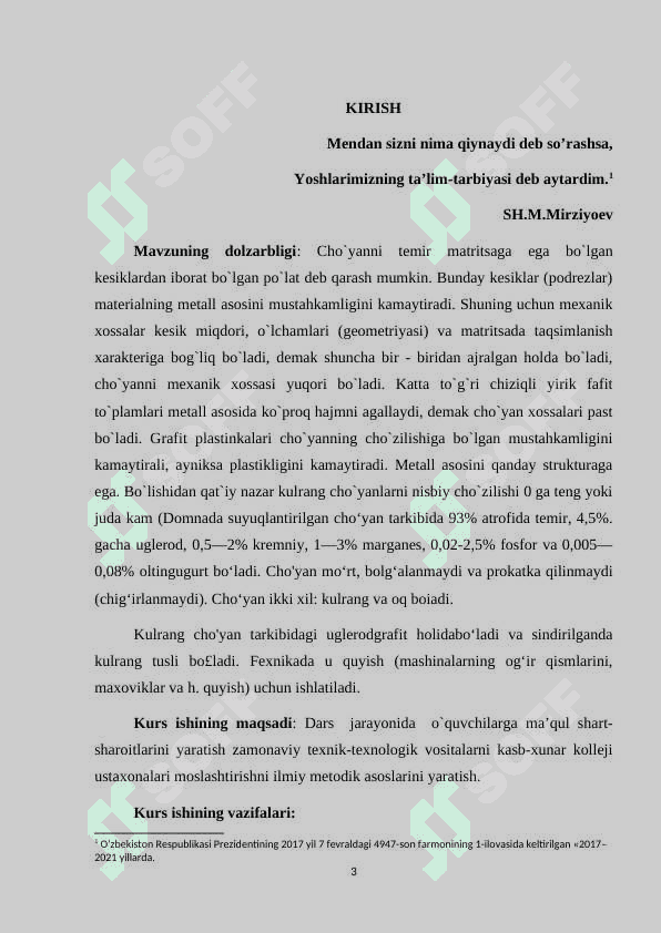 Cho’yan, po’lat va rangli metalldan tayyorlangan quymalarni o’rganish 3
