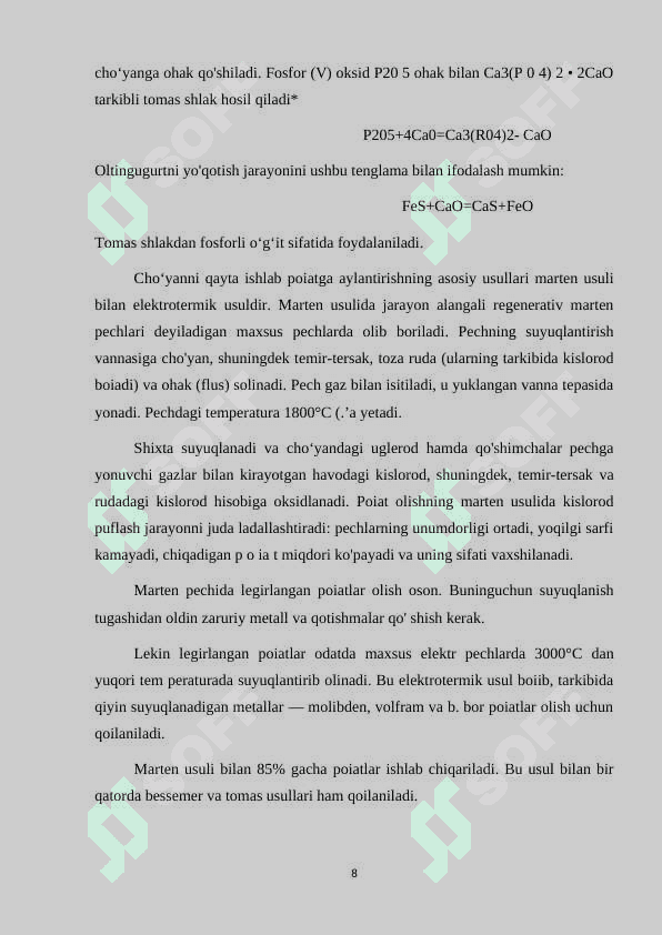 Cho’yan, po’lat va rangli metalldan tayyorlangan quymalarni o’rganish 8