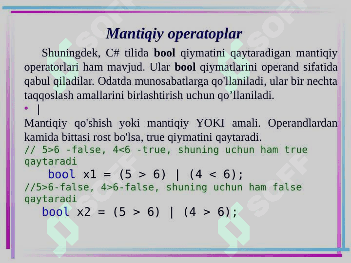 C# tilining operatorlari 6