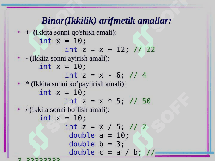 C# tilining amallari 3