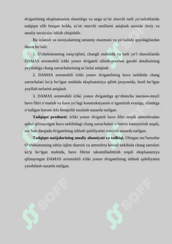 Yengil avtomobillarning ichki yonuv dvigatelini ishlash qobiliyatini ekspluatatsiya qilish jarayonidagi o‘zgarishini tadqiq qilish 5