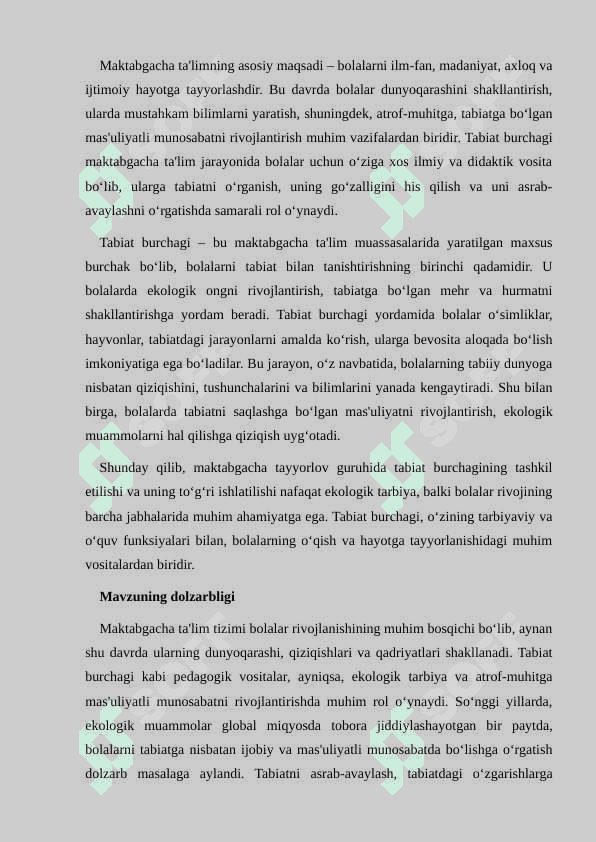 Maktabgacha tayyorlov guruhida tabiat burchagi va uning mohiyati 2