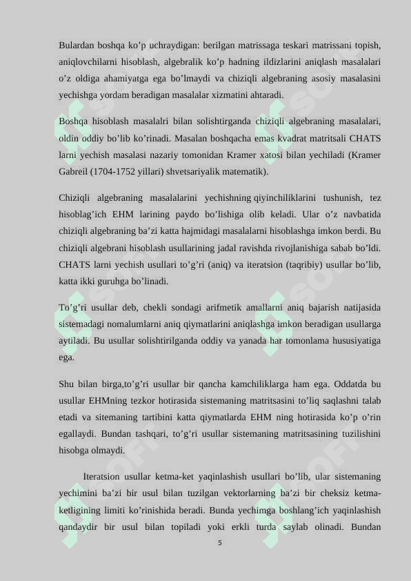 ChATS yechishning iteratsion usullari. Zeydel usuli. 5