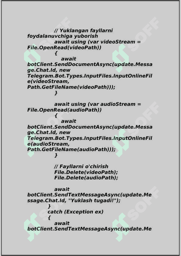 Video silkasi orqali videoni topib uni yuklab beruvchi Telegram Bot uchun Python va C# kod 4