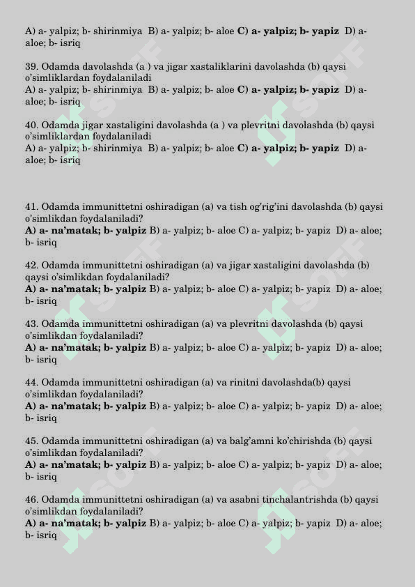 Biologiyaga oid umumiy testlar 8