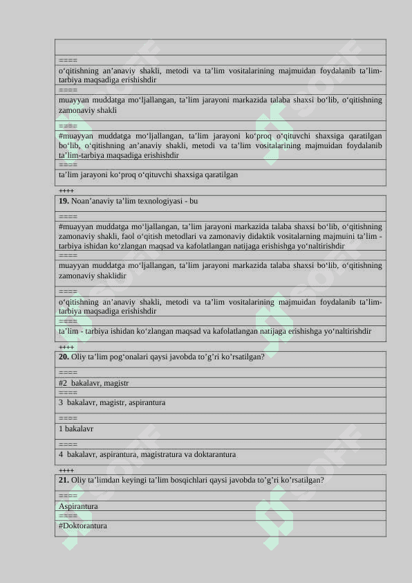 Umumiy pedagogika fanidan testlar to’plami javoblari bilan 5