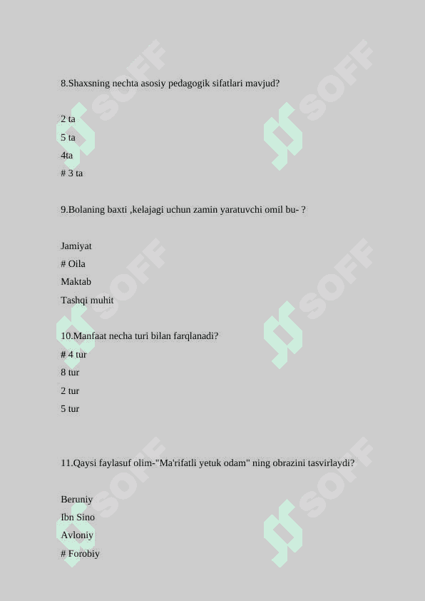 Yunagogika oid testlar, javoblari bilan 3