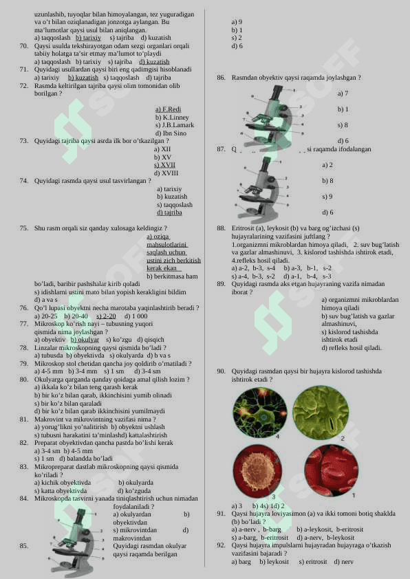 MAVZULASHTIRILGAN TESTLAR TO’PLAMI 5