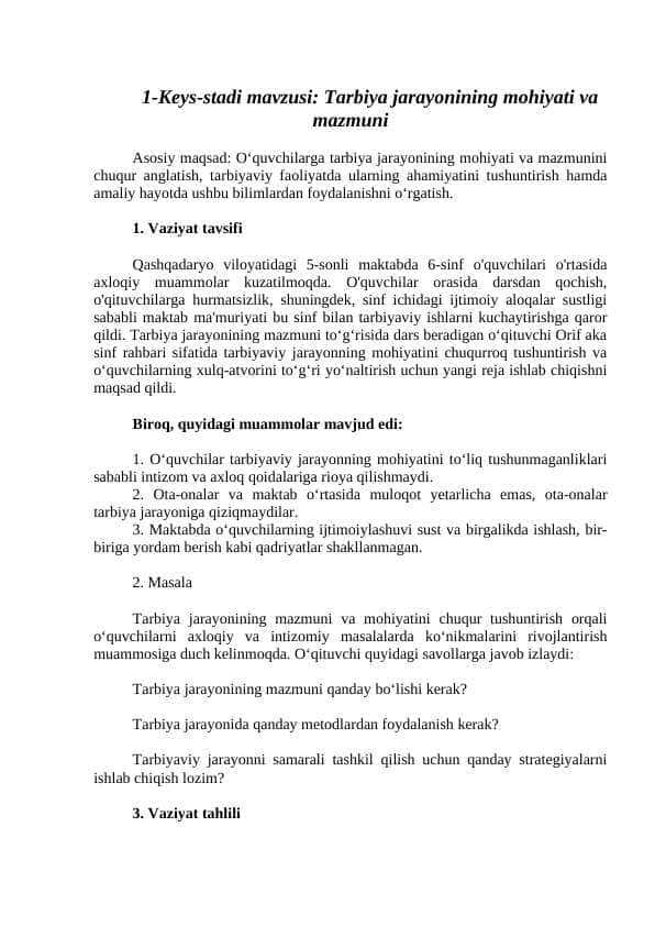 Tarbiya jarayonining mohiyati va mazmuni