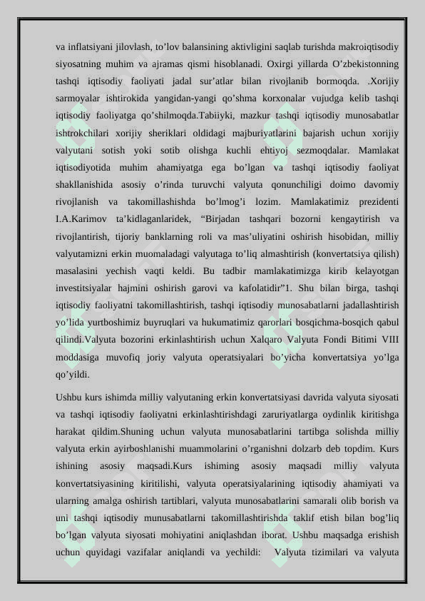 O'zbekiston Respublikasining tashqi savdo siyosati. 2