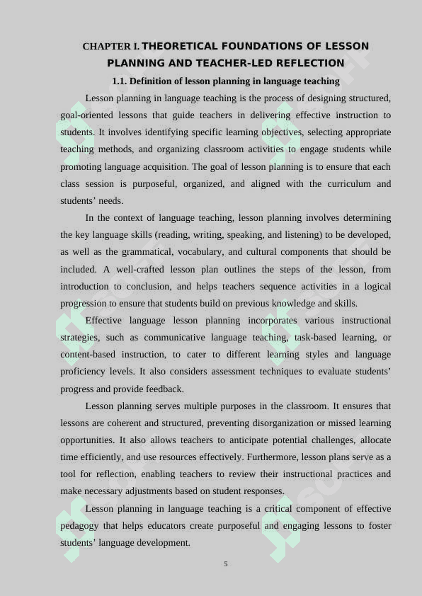 Lesson planning and teacher-led reflection 5