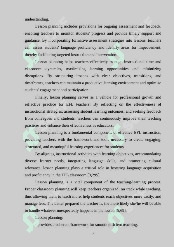 Lesson planning and teacher-led reflection 7