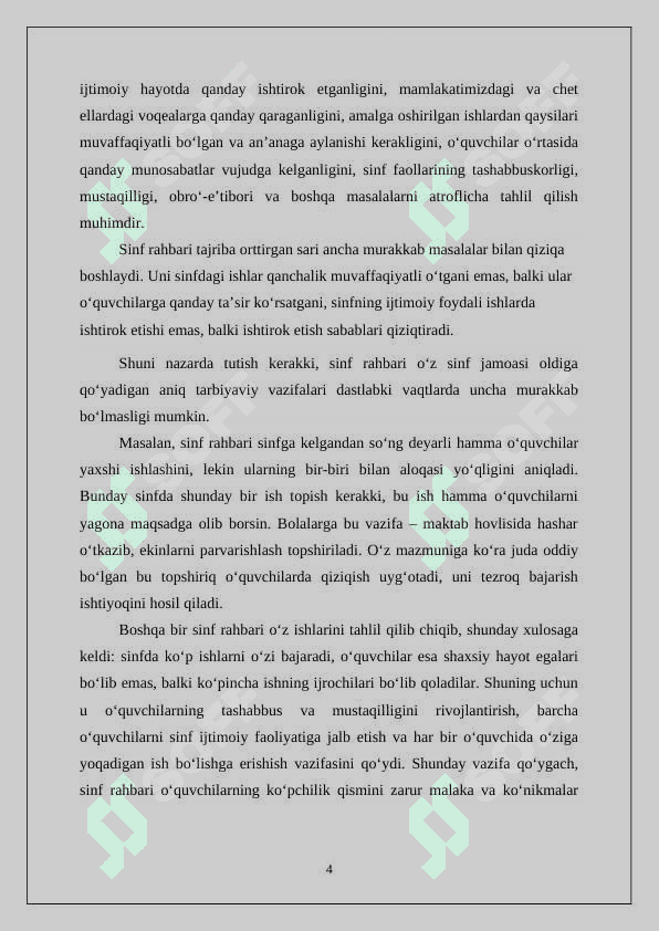SINF RAHBARI ISHINI REJALASHTIRISH METODIKASI 4
