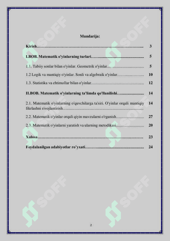 Matematik o'yinlar va ularning turlari 2
