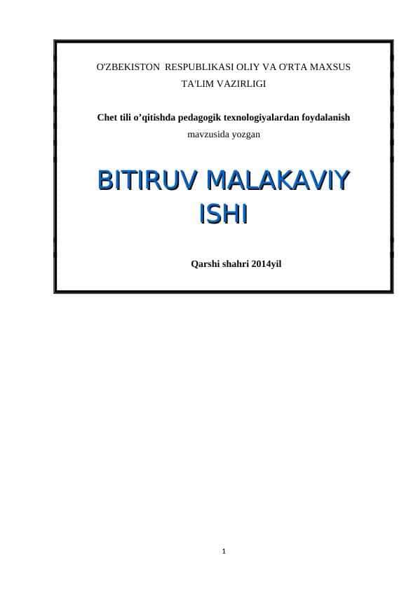 Chet tili o’qitishda pedagogik texnologiyalardan foydalanish