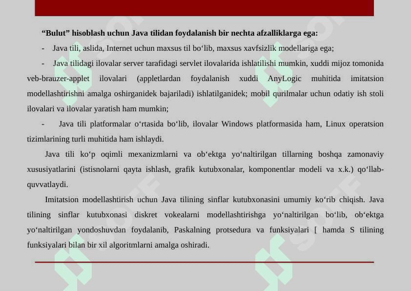 Imitatsion modellashtirish uchun JAVA tili 5