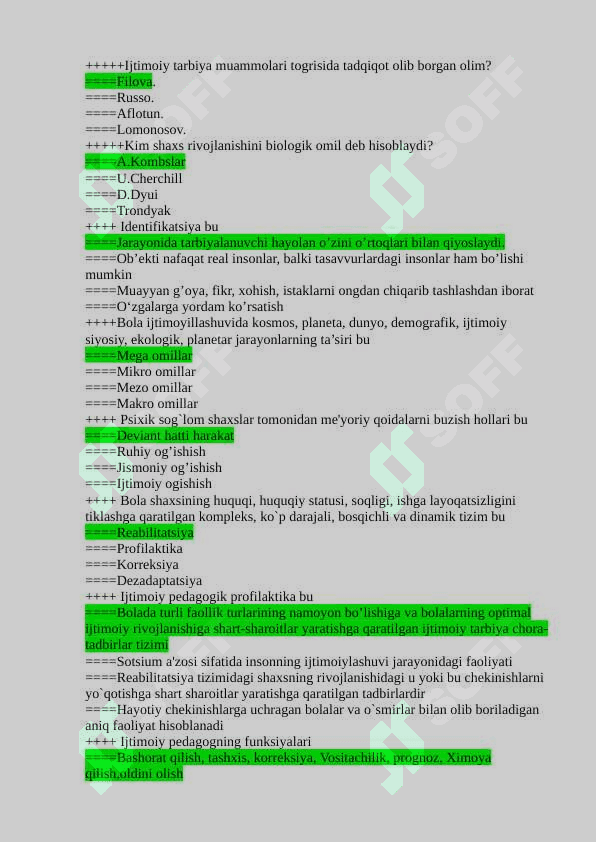 Ijtimoiy pedagogika fanidan 200 talik test (to’g’ri javoblari bilan berilgan) 6
