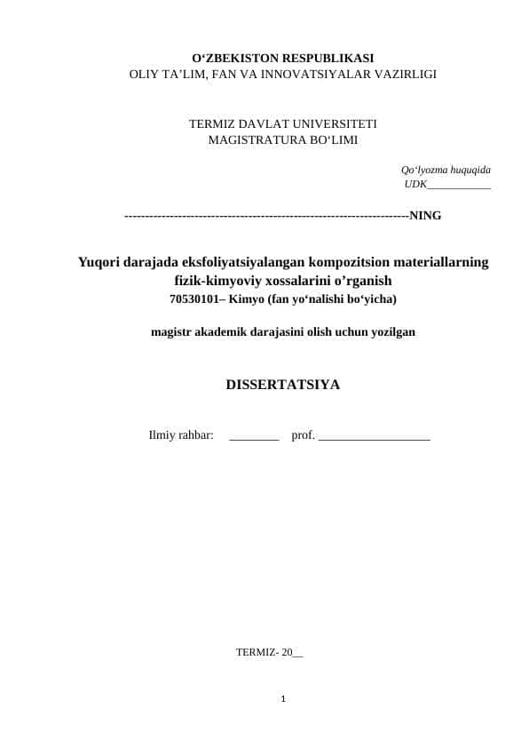 Yuqori darajada eksfoliyatsiyalangan kompozitsion materiallarning fizik-kimyoviy xossalarini o’rganish