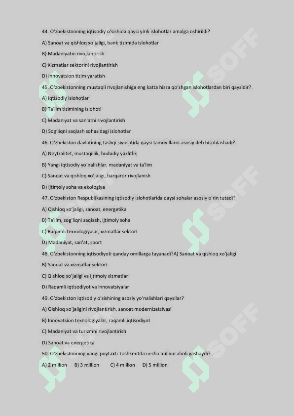 O‘zbekistonning Eng Yangi Tarixi – 200 Talik Test To‘plami 8