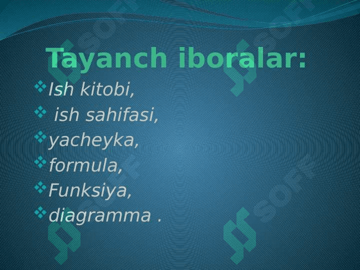 Elektron jadval muharrirlari. MS Excel dasturi (TAQDIMOT) 3