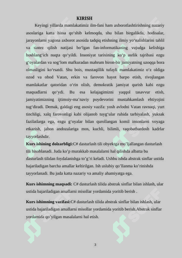 Abstrakt sinflar yaratish va ishlatish. 3
