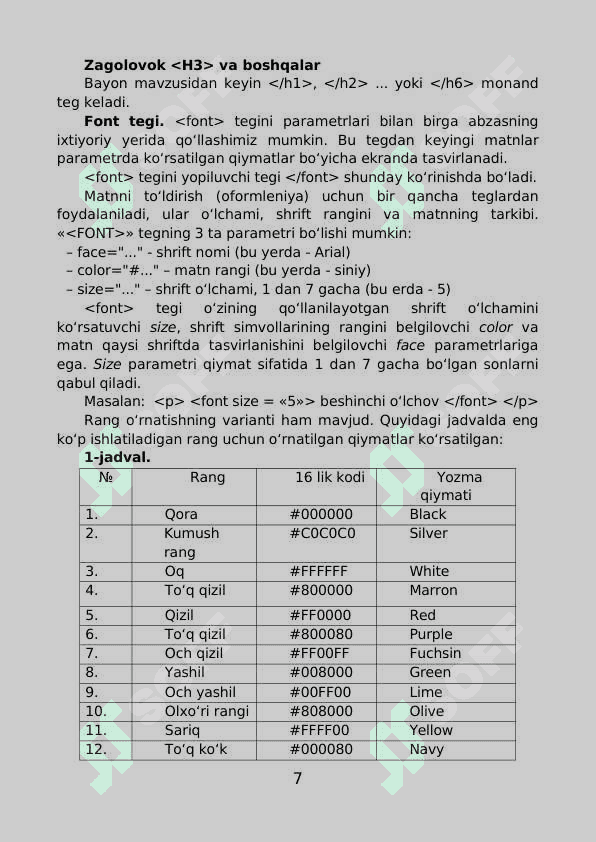 Web-sahifa,  web-sayt va   web-dizayn tushunchalari KURS ISHI 7