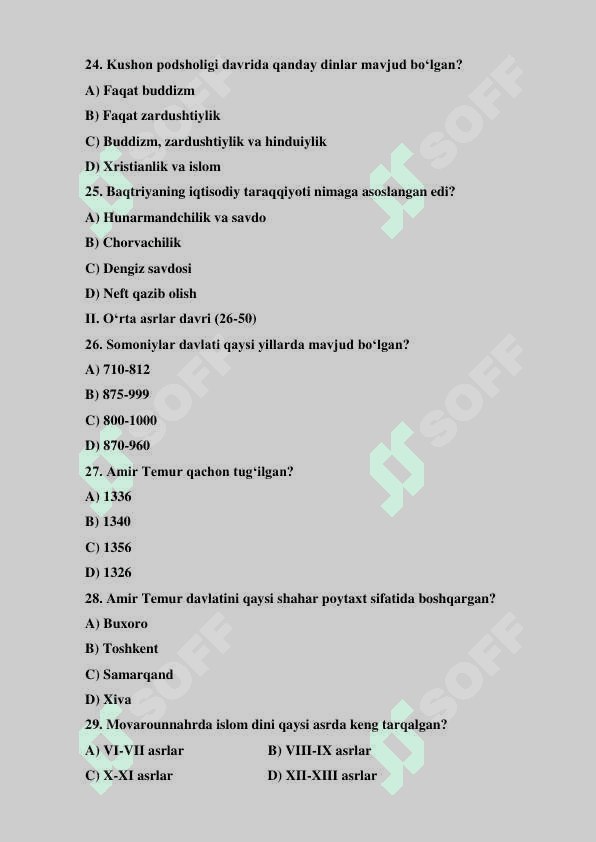 Tarix fanidan test savollari 5