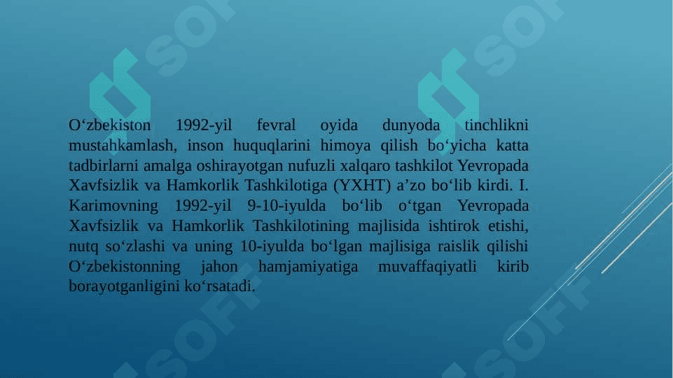 Osiyoda xavfsizlik masalalari, terrorizm, giyohvandlik va odam savdosiga qarshi kurashda O‘zbekiston Respublikasining faolligi. 3