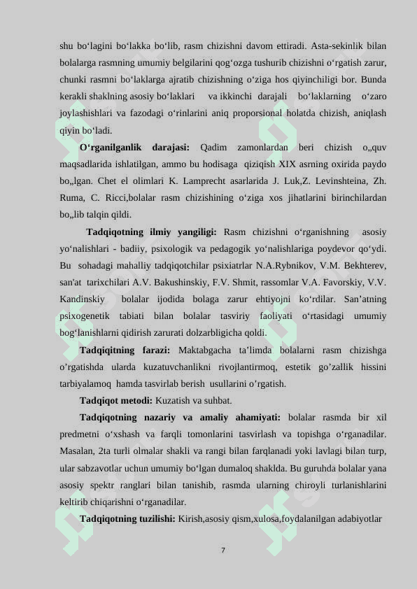 MAKTABGACHA YOSHDAGI BOLALARNI RASM CHIZISHGA O‘RGATISH 7
