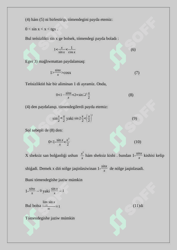 1 va 2 ajoyib limitlar qoraqalpoqsha 6