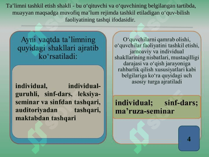 Talimni tashkil etish turlari 4