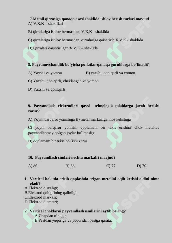 QO`LDA YOYLI  PAYVANDLASH  TEST 150TA 3